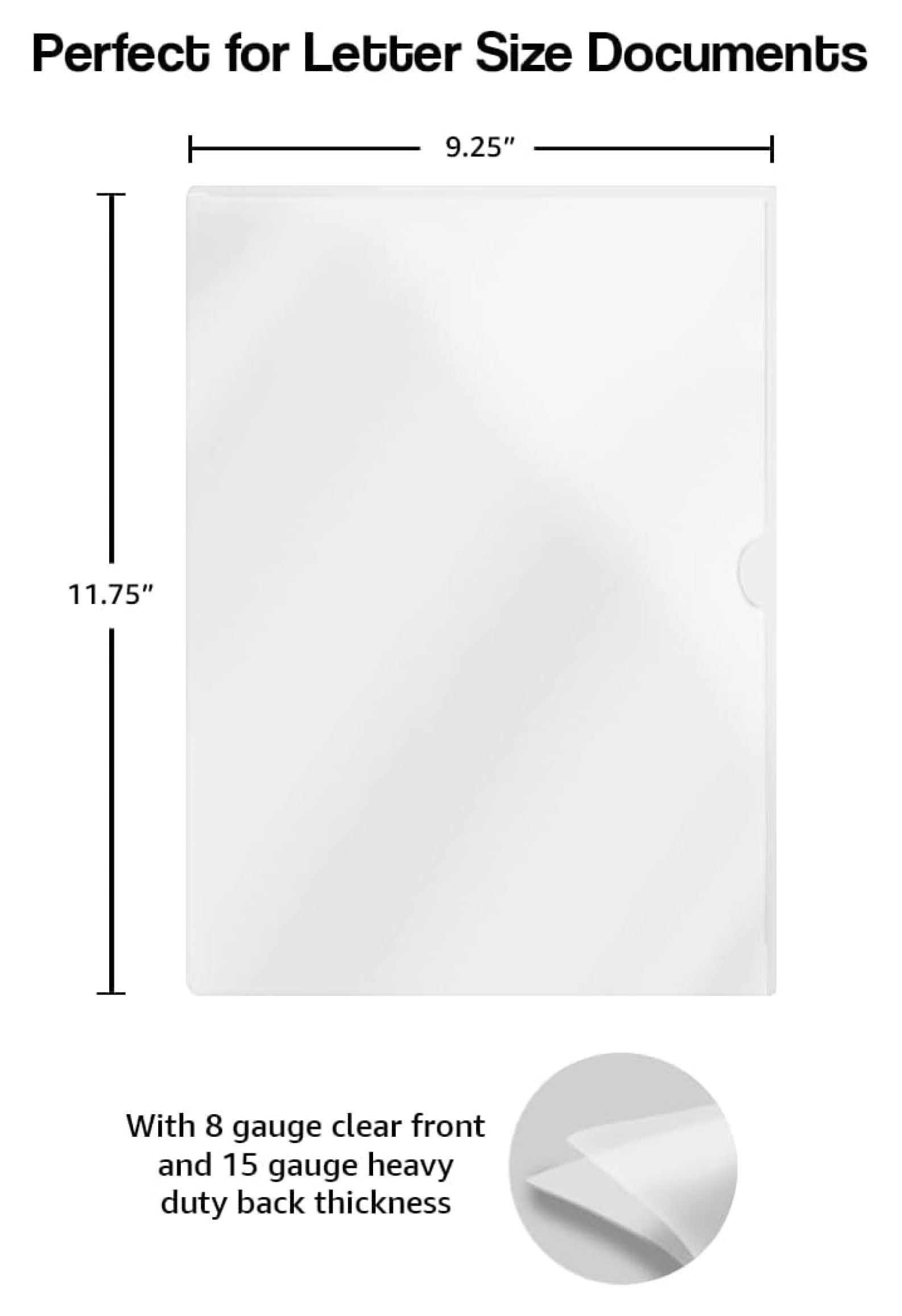 Frosted Clear Vinyl Folders - Heavy Duty Plastic Folders with Pocket, Letter Size L-Type Document Organizer for Office, Home & Medical Records - 50 Pack