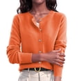 thumbnail image 2 of Women Button Down Knit Cardigan Long Sleeve Crew Neck Basic Layering Knitted Sweater Tops Orange M, 2 of 6