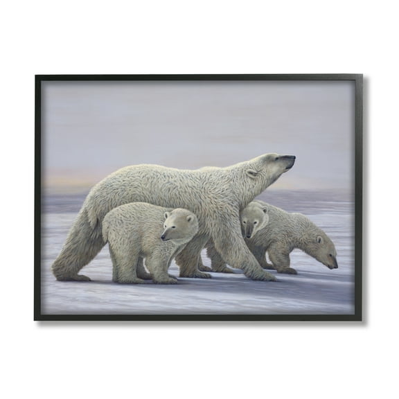 Stupell Industries Polar Bear Family Animals & Insects Painting Black Framed Art Print Wall Art, 14 x 11