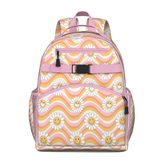 Sac à Dos Vintage Boho Marguerite pour Tout-Petits Grande Capacité Sac à Dos Scolaire avec Bretelles Rembourrées Design Résistant à l'Eau pour Printemps et Été