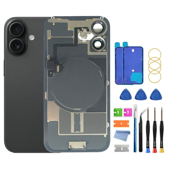 OEM Back Glass Replacement for iPhone 16 (6.1-Inch) – With Pre-Installed Plate & Flex Cable – Includes Repair Tools(Black)
