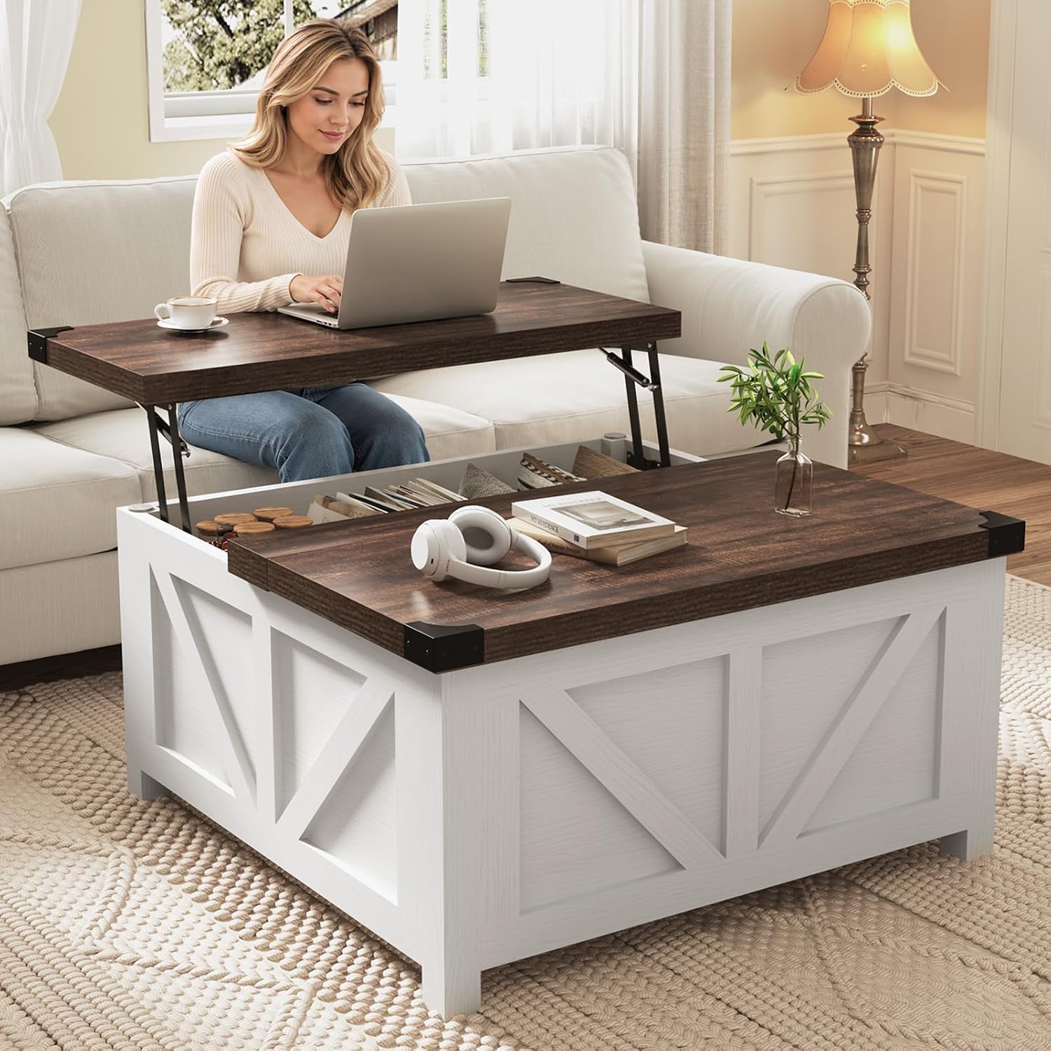 Chvans 35.6" Square Lift-Top Coffee Table, Farmhouse photo 7