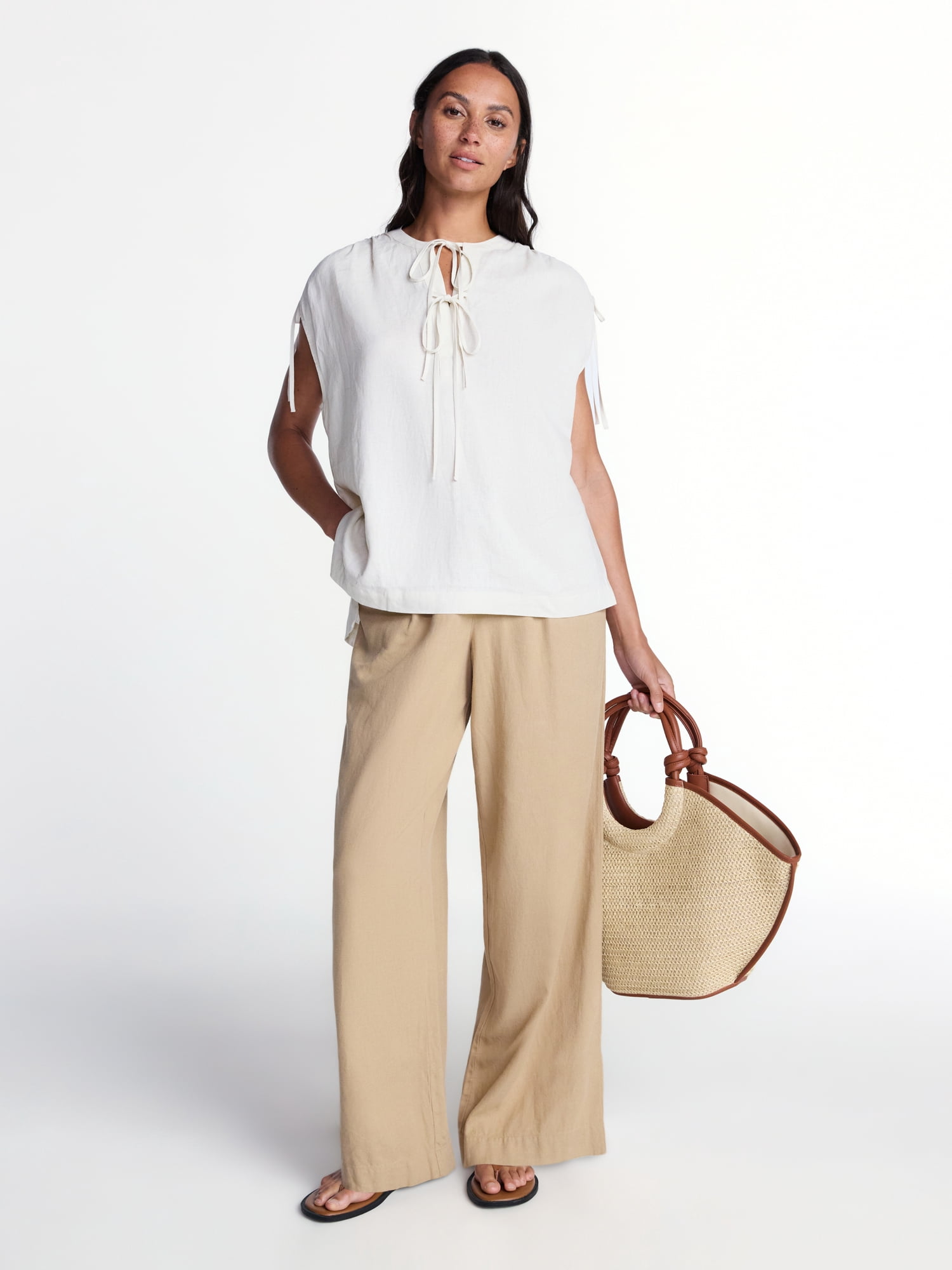 Time and Tru Women's Sleeveless Linen Tunic Top, Sizes XS-XXXL