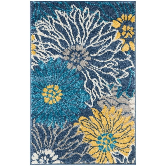 2â€™ x 3â€™ Blue Tropical Flower Scatter Rug