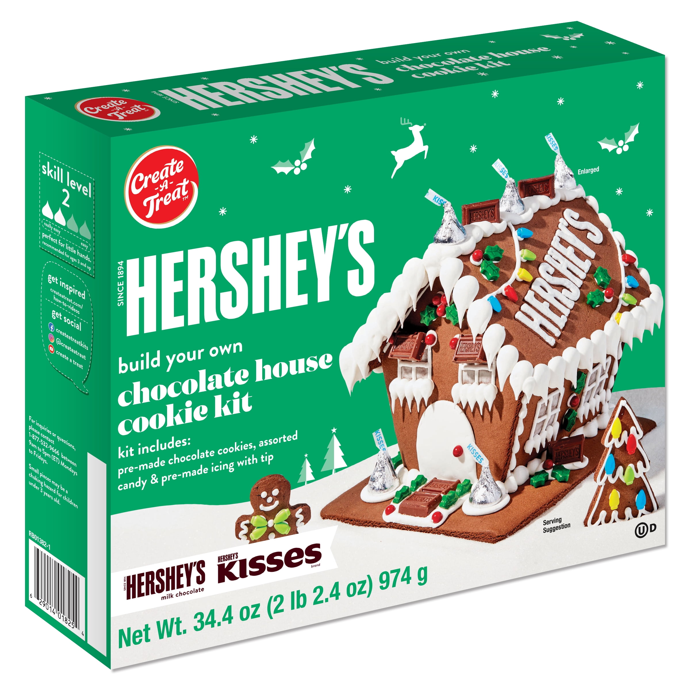 (2 pack) Create A Treat Hershey’s Large Cookie House Kit, 34.4 oz  (Baked, Decorating Kit)