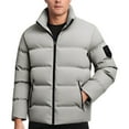 thumbnail image 2 of Puffer Jacket Men Fall Winter Stand Collar Zip Up Puffer Jacket Casual Down Jacket Solid Color Parka Padded Outwear Relaxed Fit Mens Jackets Light Gray XL, 2 of 4