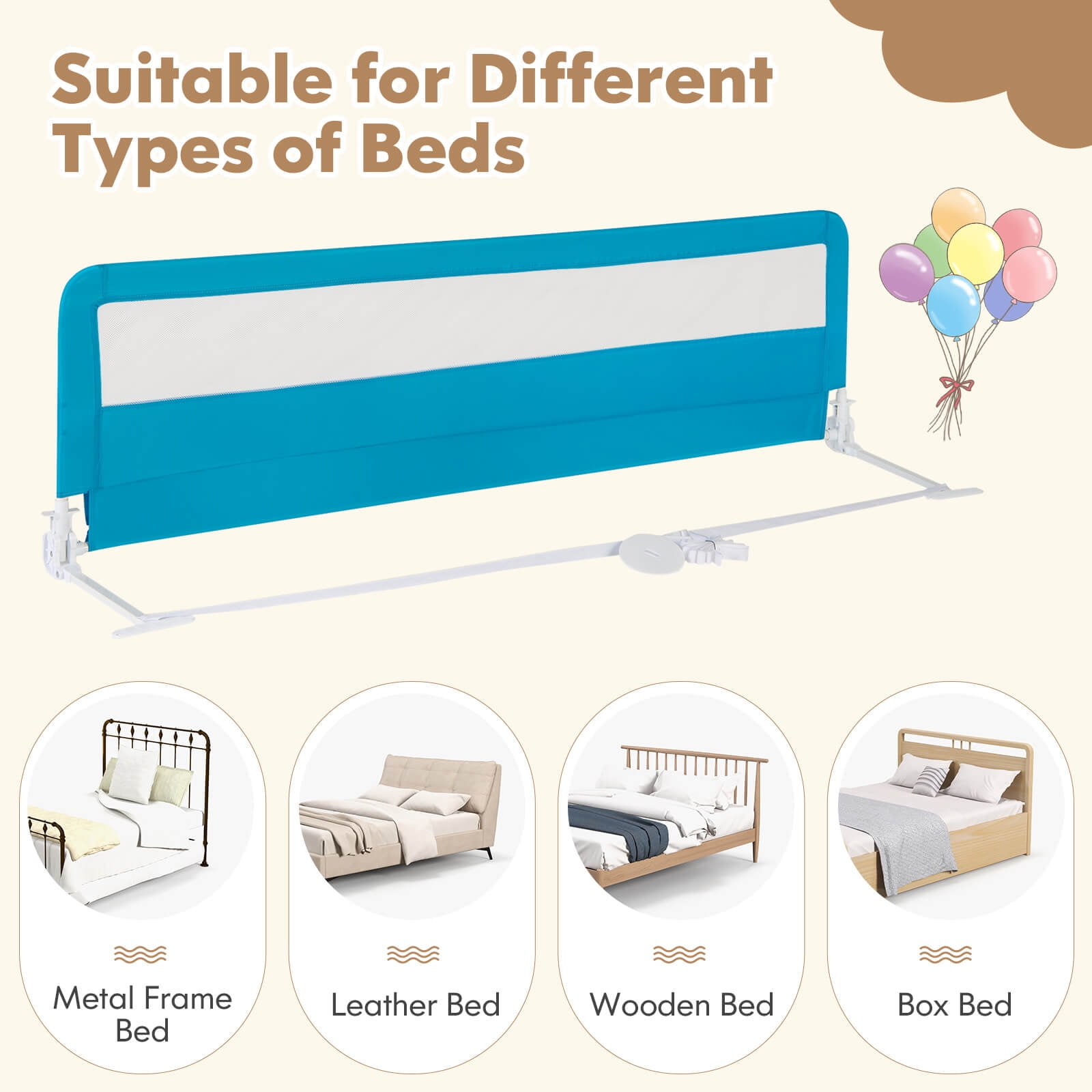 Infans 71" Foldable Baby Bed Rail Guard Toddlers Swing Down Safety Bedrail Blue
