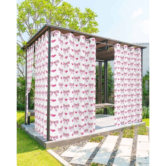 Sweet Bow Striped Outdoor Curtains for Patio, Pink Love Modern Preppy Aesthetic Privacy Drapes Grommet Waterproof Outside Curtains for Porch/Cabana/Balcony 54"x 95", 1 Panel