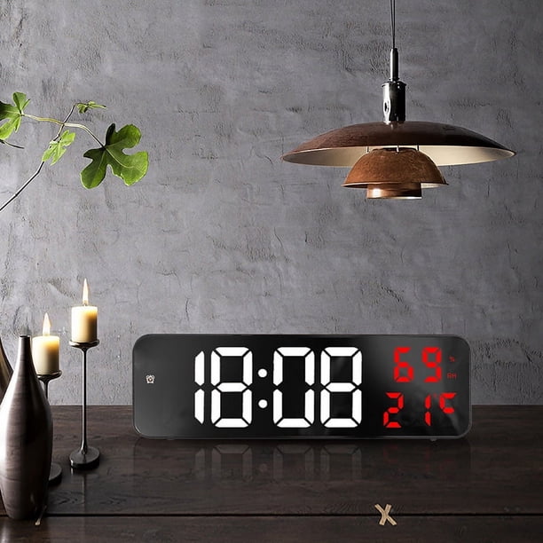 Reloj Despertador Digital, Espejo LED Digital Reloj Despertador Electrónico Montado En La Pared Pantalla Grande Con Fecha De Temperatura De Alarma Para El Dormitorio De La