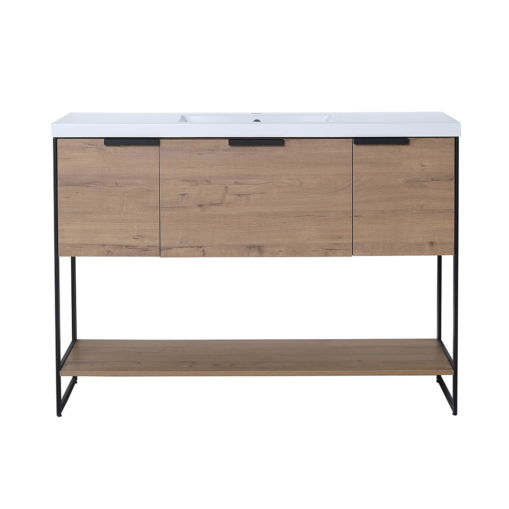 Kepooman 47" Modern Floating Bathroom Vanity, Free Standing Cabinet with Doors and Drawer, Imitative Oak Kepooman 47" Modern Floating Bathroom Vanity, Free Standing Cabinet with Doors and Drawer, Imitative Oak