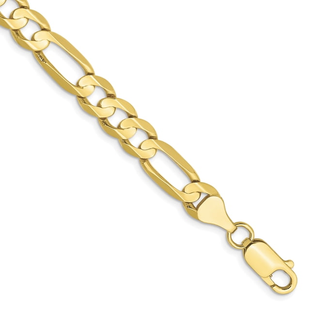 10k Yellow Gold 6.75mm Concave Figaro Chain Bracelet