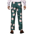 thumbnail image 3 of INSPIRE CHIC  Men's Floral Dressy Pants Flat Front Party Prom Flower Printed Slacks 30 Green Pink, 3 of 5