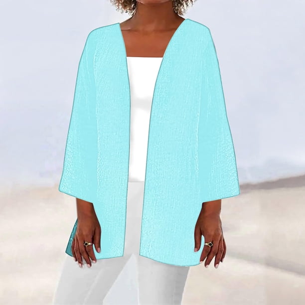 Cárdigan para mujer, de verano y otoño, de color liso, de manga larga, holgado, informal, para cubrirse