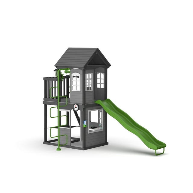 Sportspower Wooden Playhouse - Sturdy Outdoor Play Structure with Slide & Climbing Wall for Kids