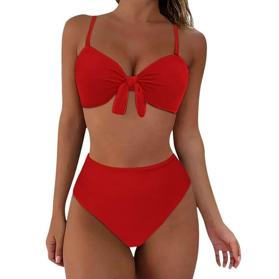 ylioge Bikini Sets for Women 2025 2 Piece Bathing Suits Ladies Trendy Solid Built in Bras Tankini Tops and Shorts Beach Swimsuits