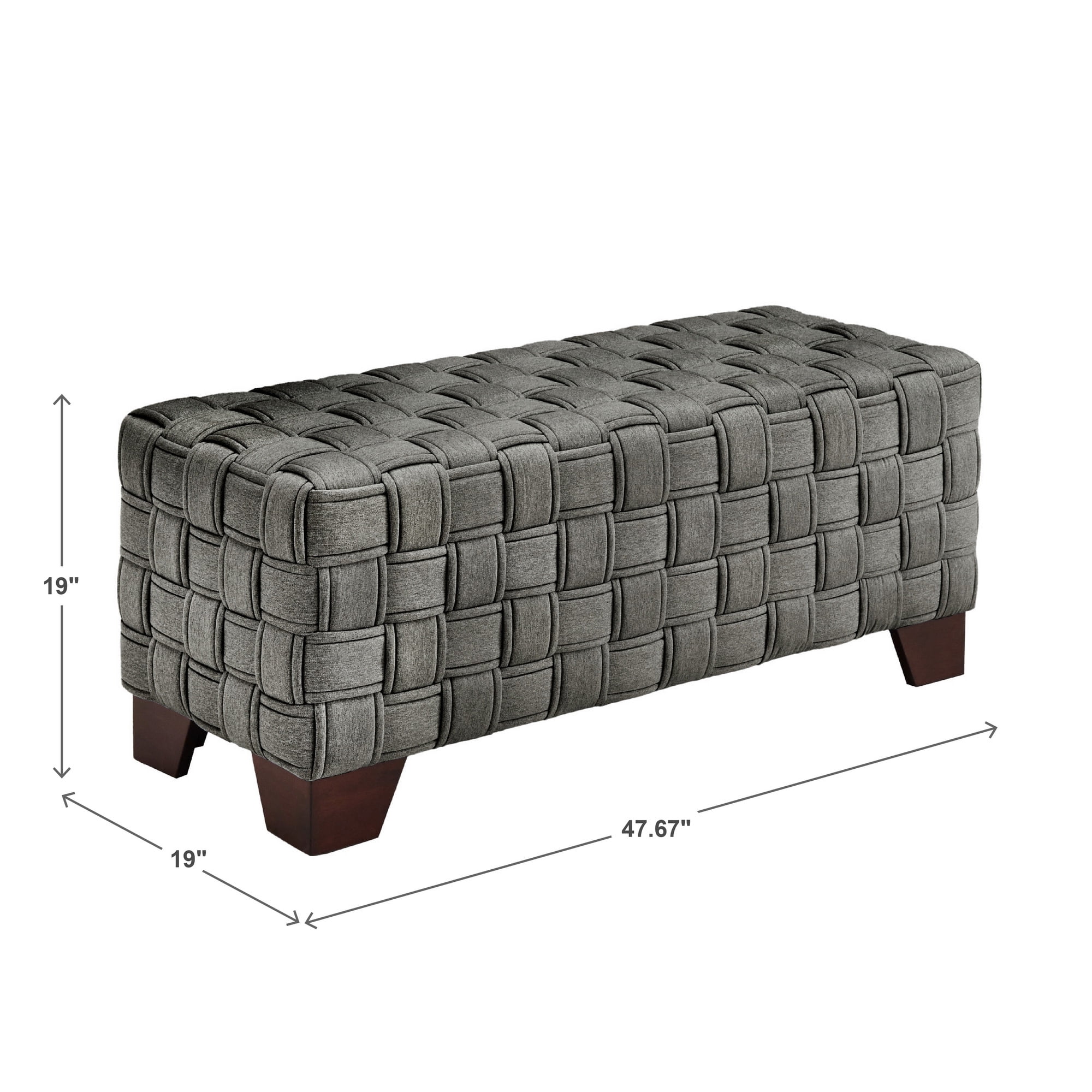 Weston Home Alle Walnut Finish Woven Fabric Bench, Dark Gray