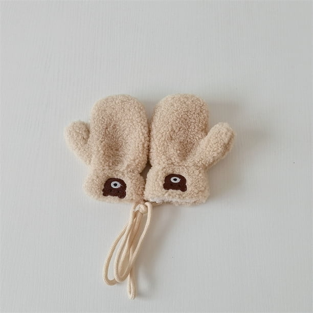 Guantes gruesos con forro polar para niños de otoño e invierno, bufanda, traje cálido con bordado de oso polar para bebé