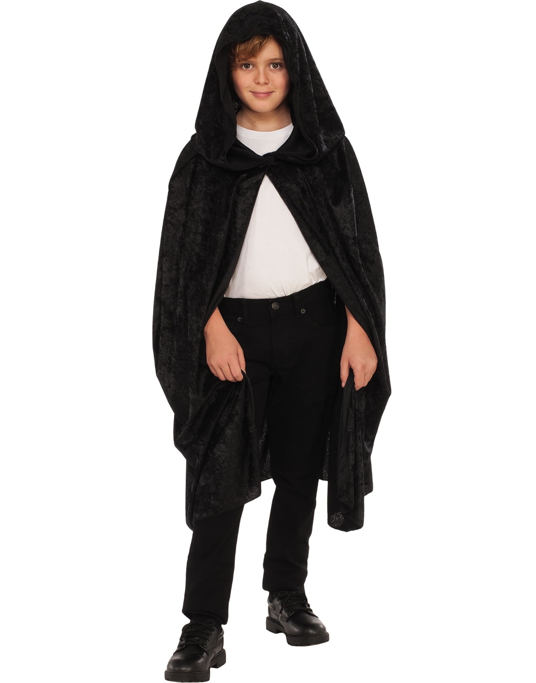Black 36 Inch Adult Short Velvet Witch Costume Cape With Hood