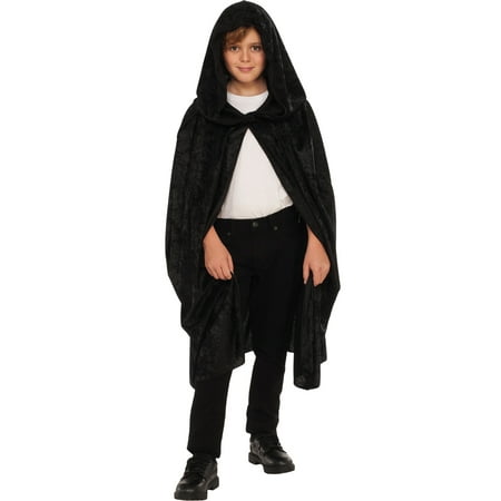 Black 36 Inch Adult Short Velvet Witch Costume Cape With Hood