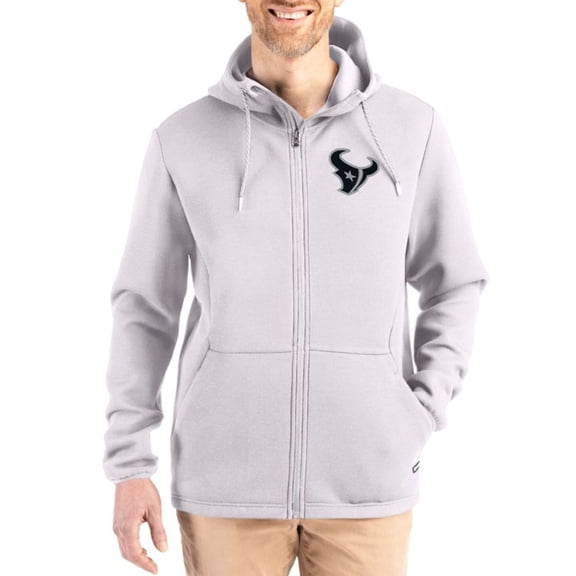 Men's Cutter & Buck Gray Houston Texans Roam Epic Comfort Recycled Full-Zip Hoodie Jacket