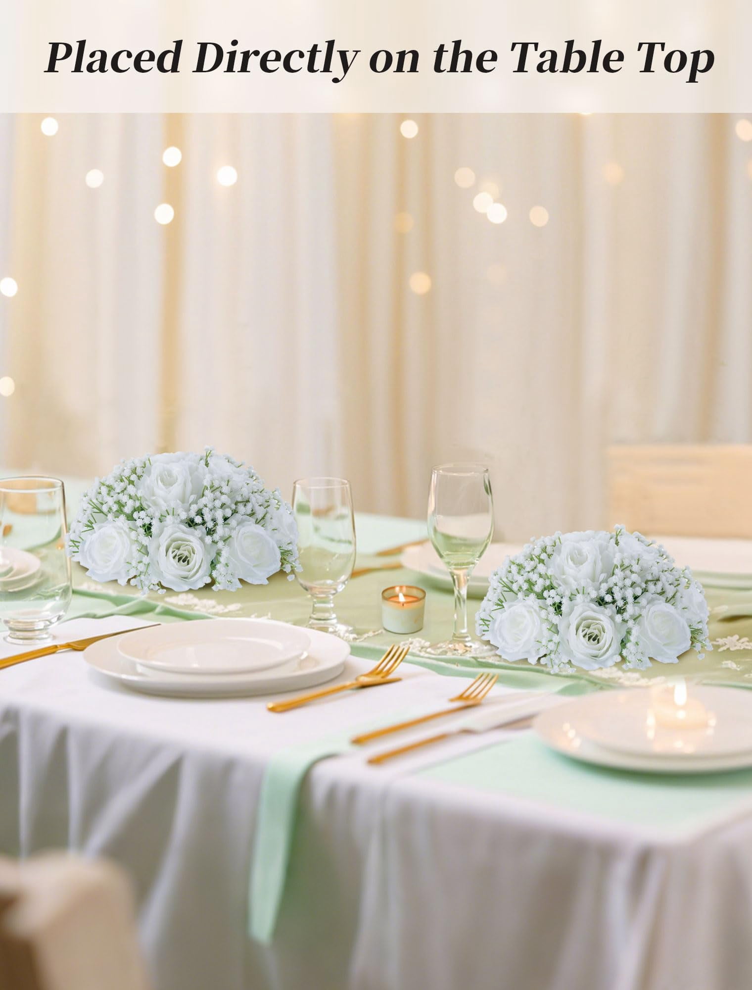 NUPTIO Baby Breath Centerpiece White Flowers：10 Pcs White Roses Artificial Flowers Centerpiece Wedding