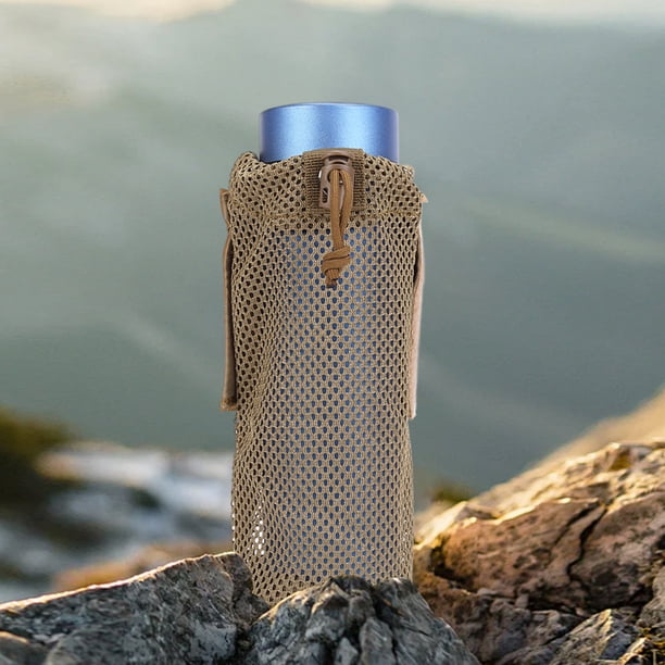 Funda de malla para botella de agua, bolsa multifuncional Molle para almacenar botellas, bolsa deportiva para senderismo y montañismo.