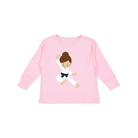 

Inktastic Karate Girl Cute Girl Black Belt Brown Hair Gift Toddler Toddler Girl Long Sleeve T-Shirt