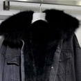 thumbnail image 3 of Winter Women's Denim Jacket with Faux Fur Hood, Sherpa Lined Oversized Puffer Coat, Thick Warm Quilted Lining, Heavy Duty Cold Weather Parka, 3 of 5