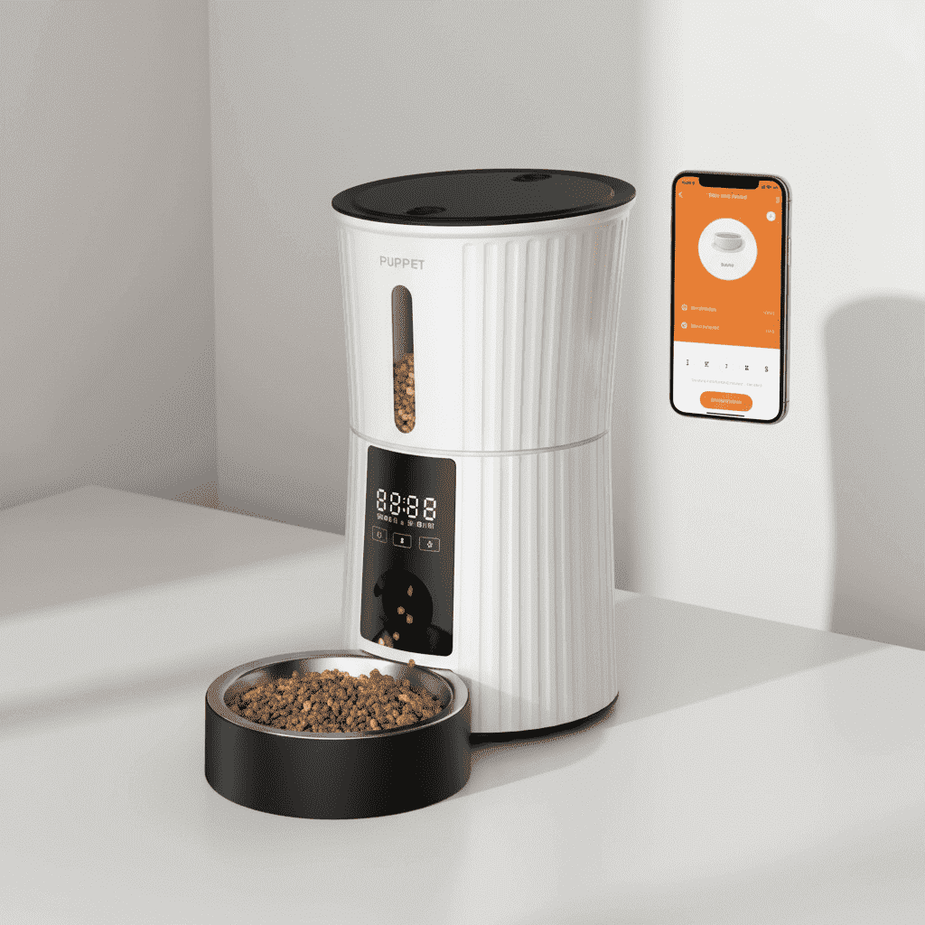 SHOUFTW 4L Automatic Pet Feeder for Cats & Dogs, Timed Dry Food Dispenser with Portion Control, Voice Recorder, Dual Power,White