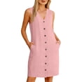 thumbnail image 2 of Odbmxy Shift Shirt Dress Women Summer Cotton Linen Sleeveless Womens Dresses Mini V-Neck Button Down Casual with Pockets, 2 of 9