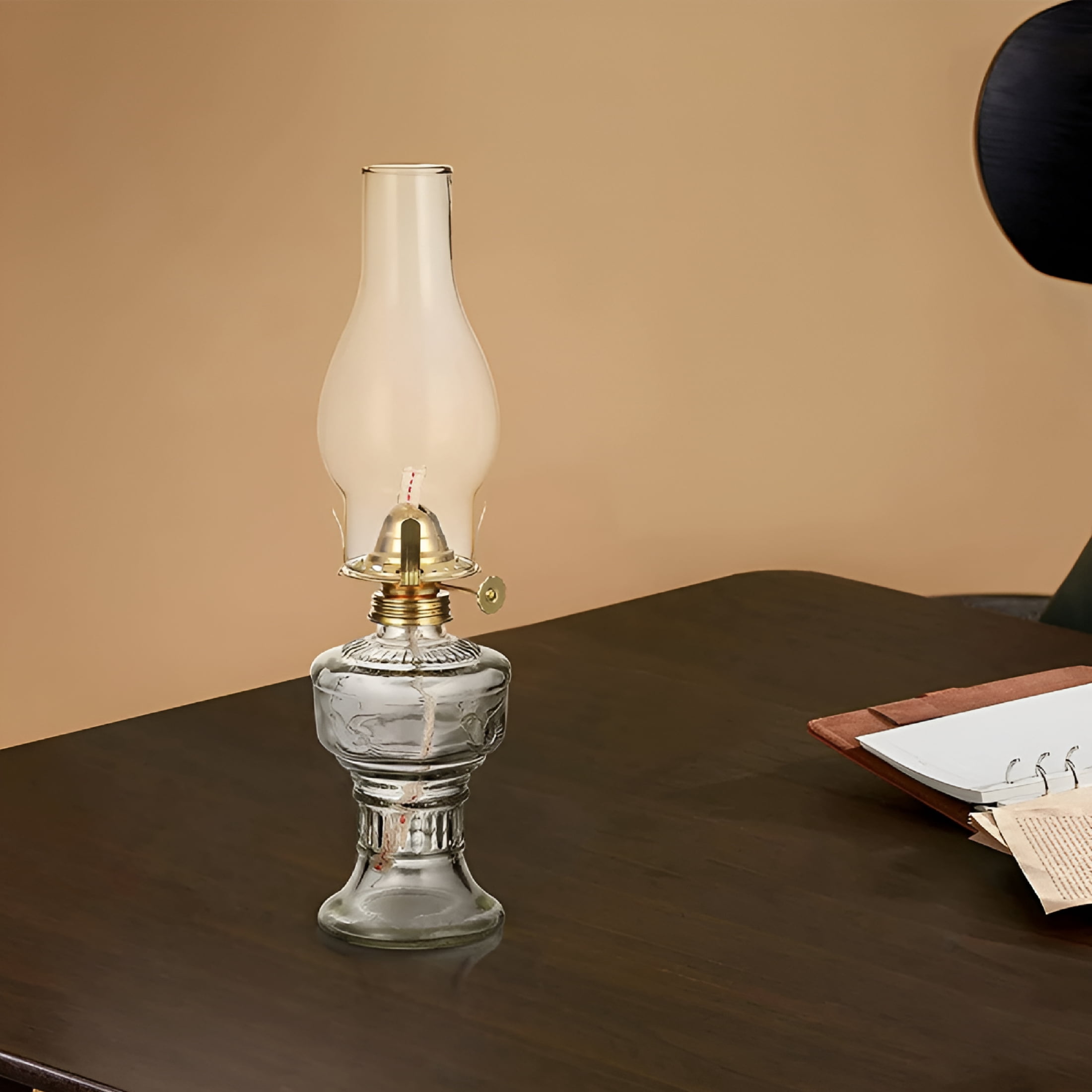 HIBIBUD Rustic Oil Lamp Large Vintage Glass Kerosene Lamp Chamber Oil Lamps for Indoor Use Home Decor Classic Old Hurricane Oil Lamp for Emergency Lighting 12.8''