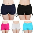 thumbnail image 3 of Women Solid Color Bikini Bottom Side Pleated Bandage Beach Swim Shorts, 3 of 5