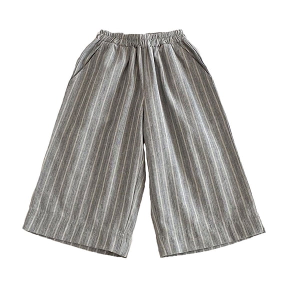 Tiijoy Toddler Boys Casual Linen Wide Leg Pants Kids Striped Pull On Trousers, Sizes 2-3