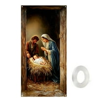 Luoshdecor Birth of Jesus Door Cover Decorations,Nativity Christmas Star of Bethlehem Holy Family Painting Holiday Farmhouse Decor 70x35 in
