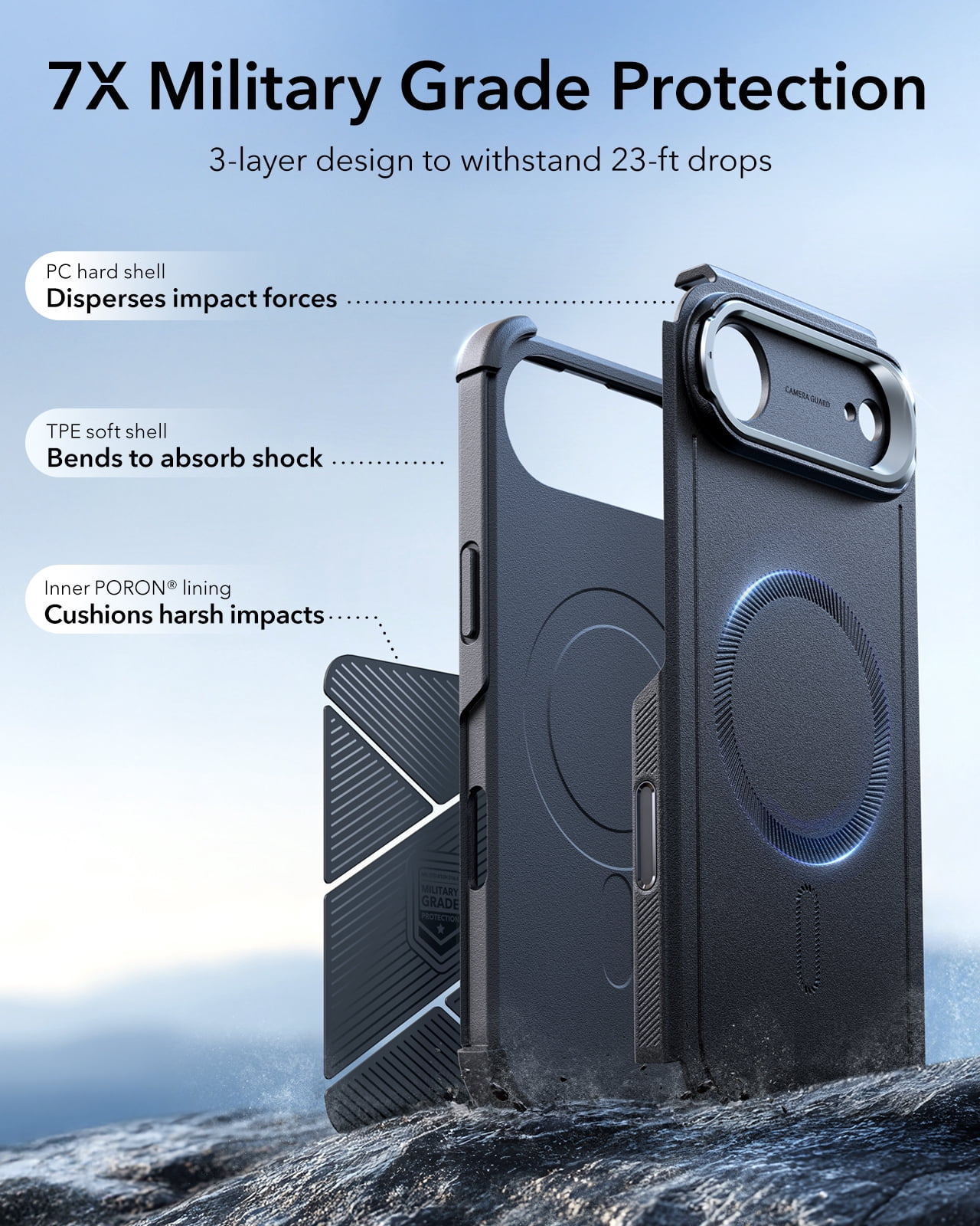 ESR Case with Stash Stand Compatible with iPhone Air, 7X Military-Grade Drop Protection & Camera Control, MagSafe Compatible Shock-Absorbing, Black