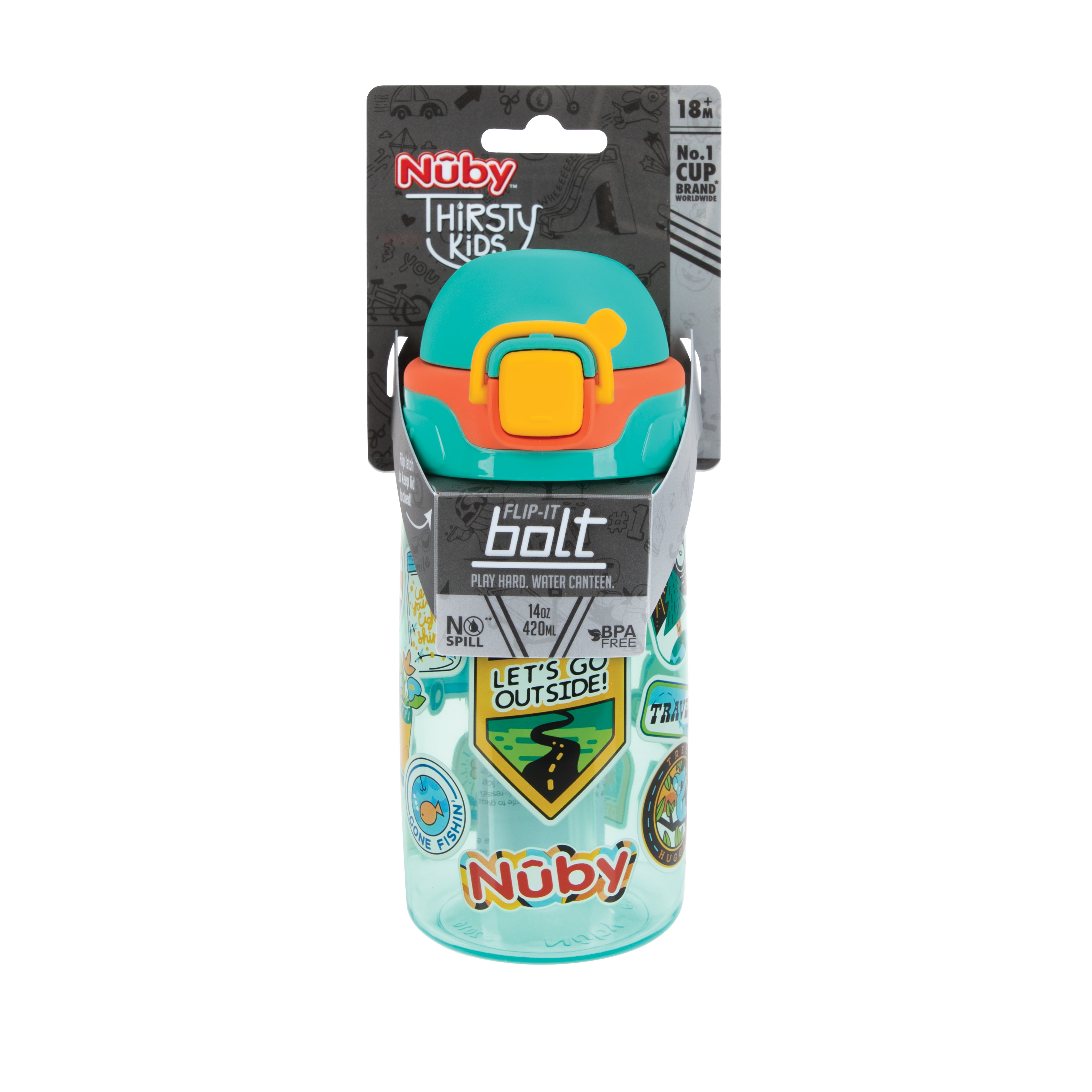 (2 pack) Nuby Thirsty Kids Flip-It Bolt Travel Straw Cup, 14 fl oz