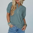 thumbnail image 4 of Women's Summer Shirts Knit Short Sleeved Waffle Top Solid Color V-Neck Button Up Henley Shirt Women Casual Loose Daily Basic Blouses Pullover Top Navy S, 4 of 8