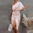 thumbnail image 4 of Summer Savings Clearance! yoeyez Wedding Guest Dresses for Women Ruched Summer Elegant One Shoulder Slit Solid Color Party Formal Cocktail Dress, 4 of 6