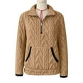thumbnail image 4 of ClodeEU Women's Lapel Collar Half Zip Jacquard Long Sleeve Fleece Pullover With Pockets Khaki,Womens Plus XL, 4 of 5