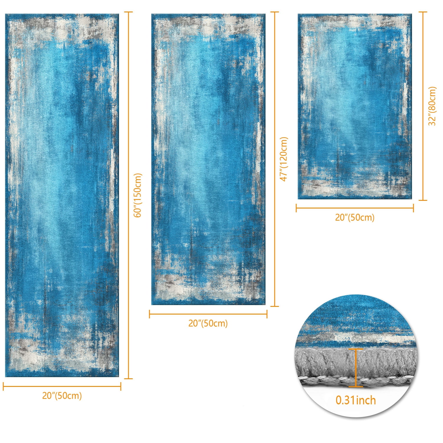 3 Piece Kitchen Rug Set, Non-Slip And Washable, Abstract Pattern Kitchen Hallway Rug, Soft And Comfortable, Suitable For Sinks, Floors, Entrances, Hallways and Bathrooms