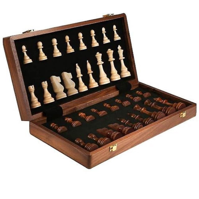 Juego de ajedrez plegable de madera de 39 cm con piezas de ajedrez