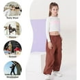 thumbnail image 6 of Rolanko Girls Cargo Pants Wide Leg Streetwear Kids Pants with Pockets Trendy Jogger Trousers, 6 of 6