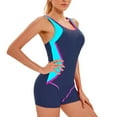 thumbnail image 4 of Idoravan One Piece Bathing Suits for Women, Women's Sports Swimwear Conservative Color-blocking Sexy Backless Swimwear Sky Blue S, 4 of 5