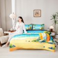 thumbnail image 4 of Castle Fairy Simple Pastel Surfboard 7-Piece Twin Bedding,Seaside Palm Landscape Art Bedding Comforter Set,Gold Blue,Navy Blue Reversible, 4 of 7