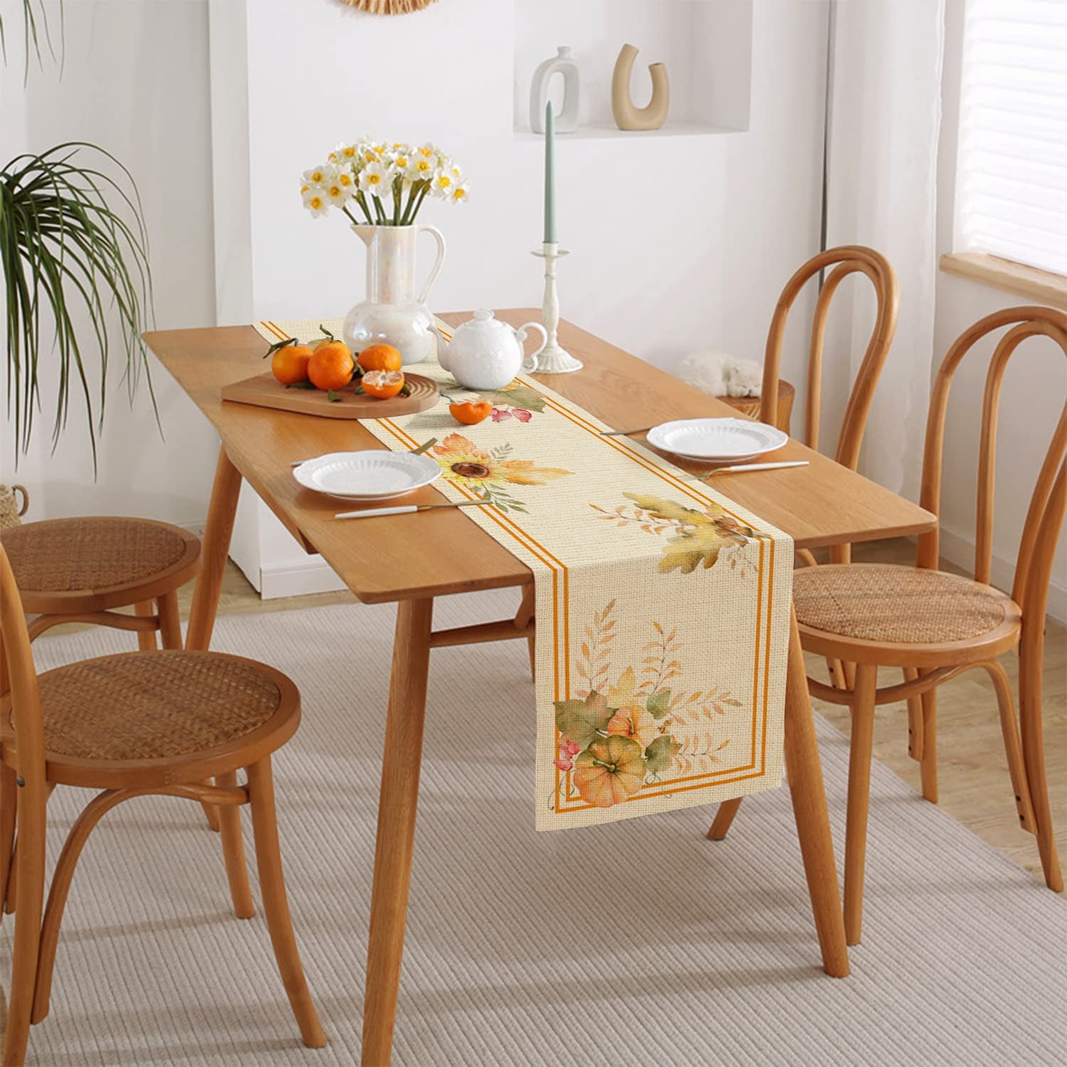 Pumpkin Table Runner,13 x 72 inch Watercolor Pumpkins Happy