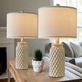 thumbnail image 3 of Oneach Farmhouse Ceramic Table Lamp Set of 2 for Living Room Bedroom 20.5" Modern Bedside Nightstand Lamps, 3 of 9