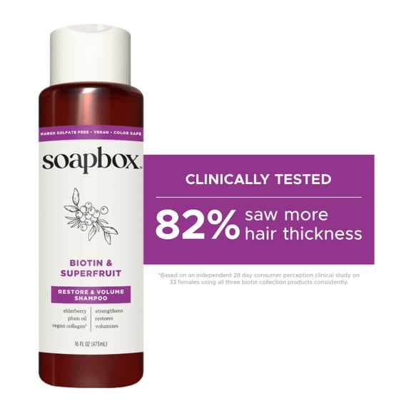 Soapbox Biotin & Superfruit Volumizing Shampoo for Fuller Hair, 16 fl oz