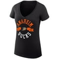 thumbnail image 2 of Women's G-III 4Her by Carl Banks Black Anaheim Ducks Super-Slim Fit Lightweight City Graphic V-Neck T-Shirt, 2 of 3