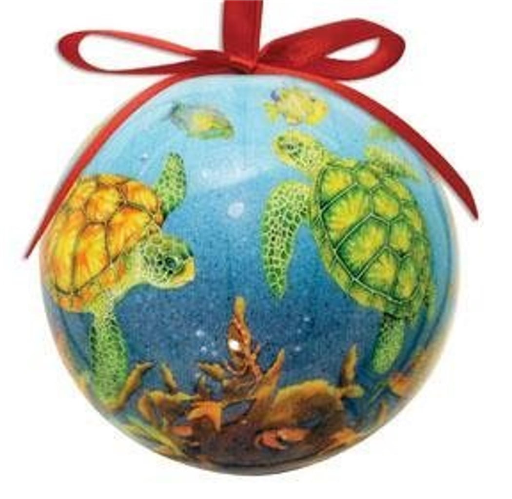 Sea Turtle High Gloss Resin Christmas Ornament Underwater Scene