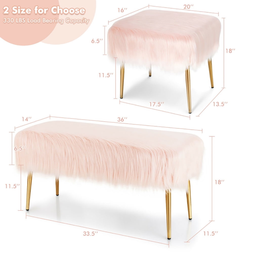 Finihen Faux Fur Vanity Stool Chair, Footstool Ottoman, Vanity Stool with Golden Metal Legs, Makeup Stool, Decorative Furniture Footrest, for Makeup Room, Living Room, Bedroom, Pink Finihen Faux Fur Vanity Stool Chair, Footstool Ottoman, Vanity Stool with Golden Metal Legs, Makeup Stool, Decorative Furniture Footrest, for Makeup Room, Living Room, Bedroom, Pink